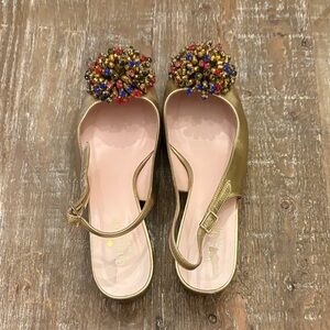 Kate Spade Metallic Gold Flats with Multicolor Beads